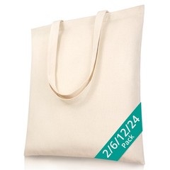 Plain Canvas Tote Bags, Reusable 15×16 Shopping Bag DIY Gift, Beige