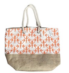 NEW Tommy Bahama Large Canvas Tote Bag Orange Lobsters w/Rope Handles & Tassel