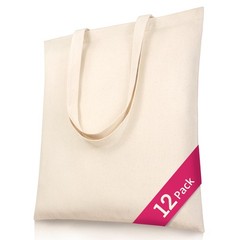 Canvas Tote Bags 12 Pack, 15 x 16 in Cotton Blank Totes for DIY Crafts, Bulk …