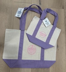 2x Trader Joe’s NEW 💜 Lavender AUTHENTIC LARGE & MINI CANVAS REUSABLE TOTE BAGS