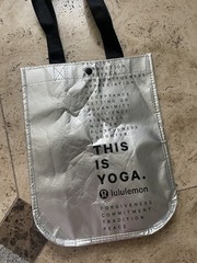 Lululemon – RARE Metallic Silver “THIS IS YOGA” Small Shopping Tote Bag – Flaw
