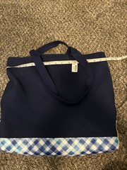 Bath & Body Works Navy Blue Canvas Checked Foldable Large Reusable Shopping Bag