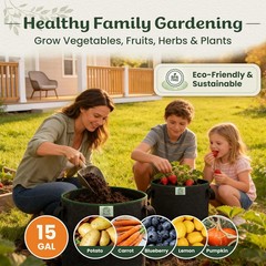 Mabel’s Gardening 5-Pack 15 Gallon Grow Bags – Garden Planting Bags 17.7 x 14.2