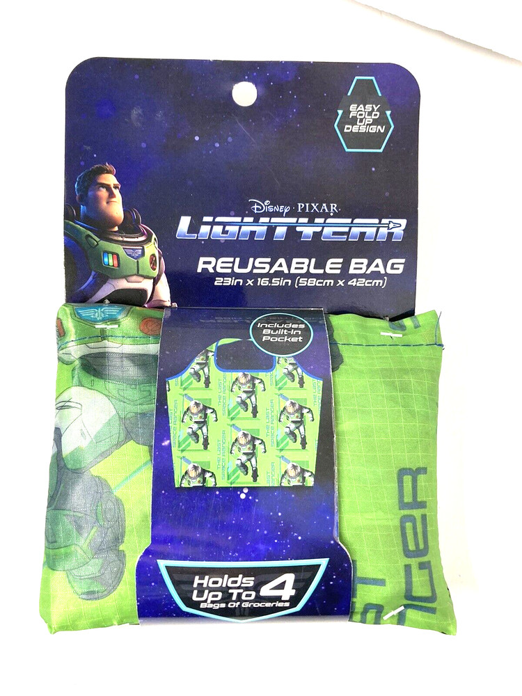 Disney Pixar LIGHTYEAR Reusable Grocery Bag 23″ x 16.5″ Pocket Easy Fold Up New!
