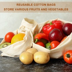 6 pieces cotton bags 30×40 cm for storage, drawstring bag, beige
