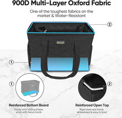 Extra Large Utility Tote Bag with Wire Frame for Storage- Black,16.5”X14”X10”