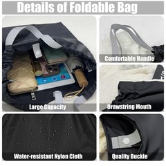 2PC Foldable Reusable Shopping Bag 210D Nylon Waterproof Grocery Tote Drawstring