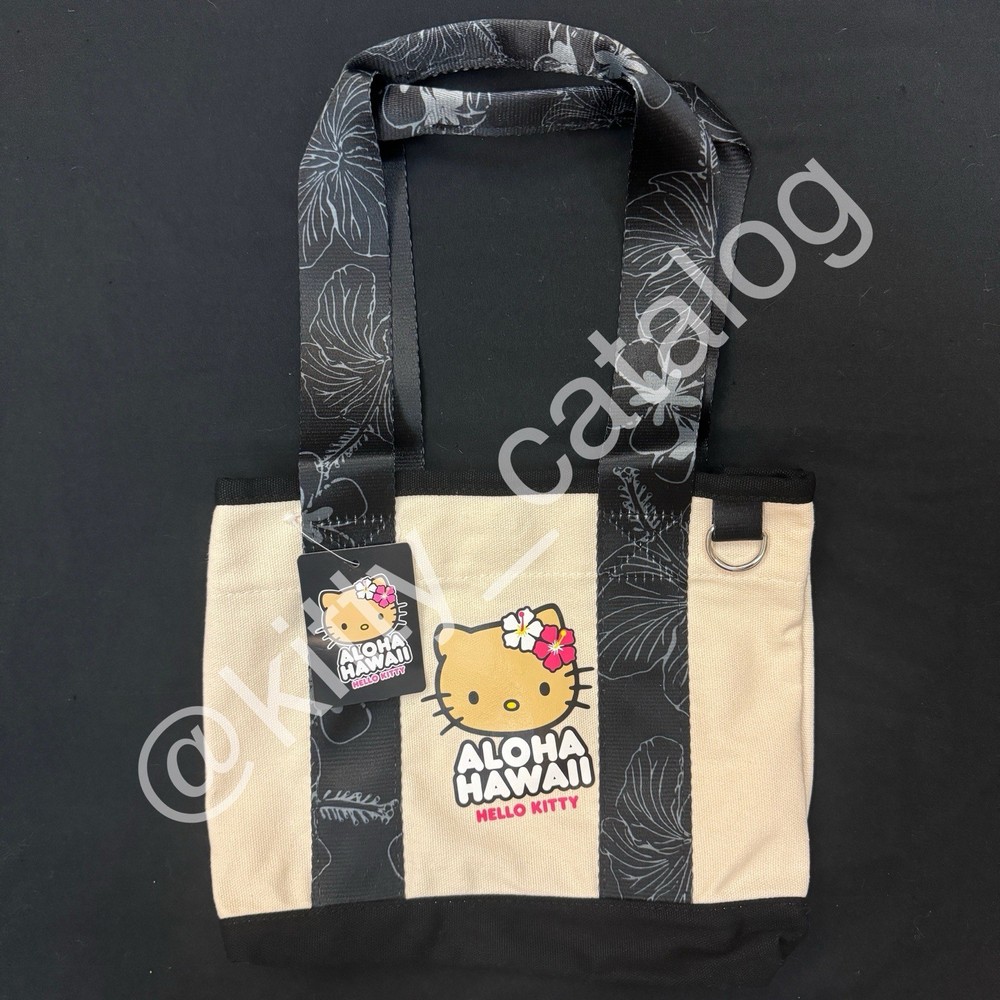 ABC Stores Hawaiʻi: Sun Tan Hello Kitty Big Face Mini Canvas Tote Bag, Black