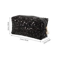 VALICLUD Sequin Cosmetic Bag Square Lightweight Portable Makeup Black