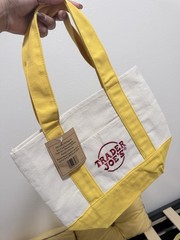 Trader Joe’s Yellow White Color Block Tote Bag Cotton Machine Washable Reusable