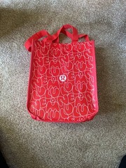 Lululemon Red and White Logo Print Reusable Shopping Tote Bag
