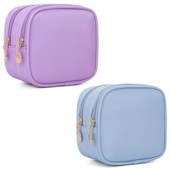 XIAOLER 2PCS Small Makeup Pouch, Double Zipper Cosmetic Bag, Blue+Lilac