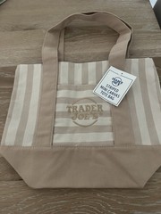 Trader Joe’s Striped Mini Canvas Tote Bag Reusable Shopping Bag Beige Tan
