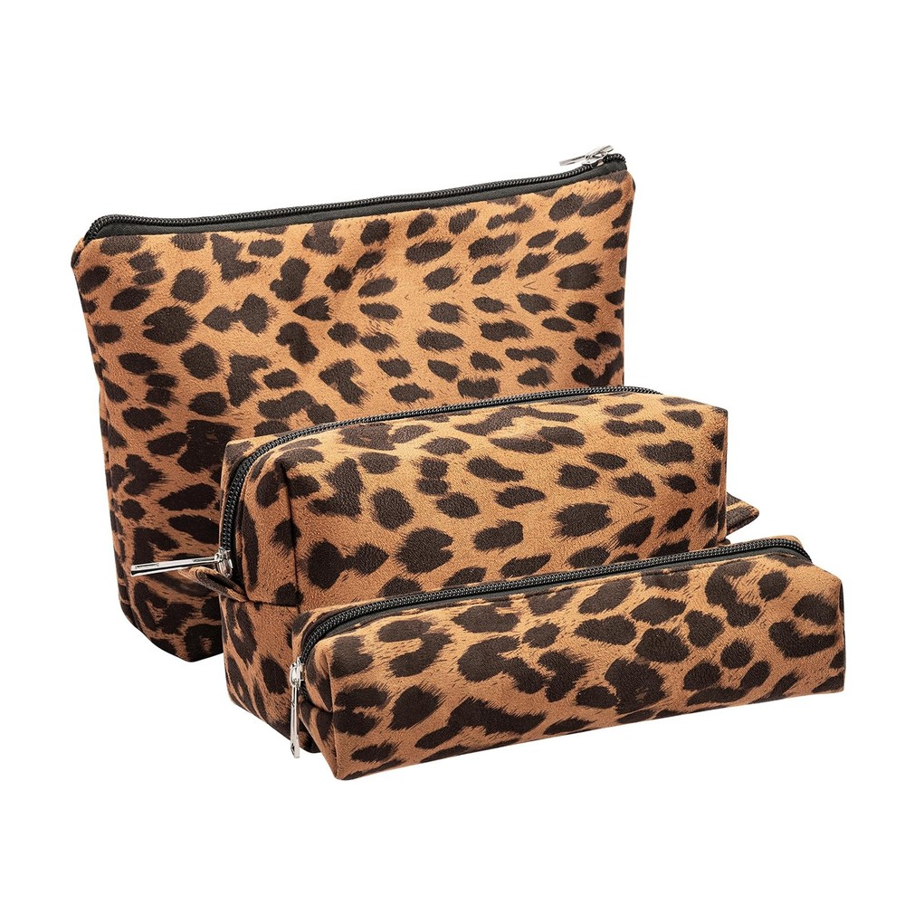 AGBIADD Leopard Print Makeup Bags, 3 Pieces, Large Capacity, Soft, Brown