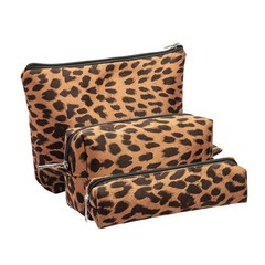 AGBIADD Leopard Print Makeup Bags, 3 Pieces, Large Capacity, Soft, Brown