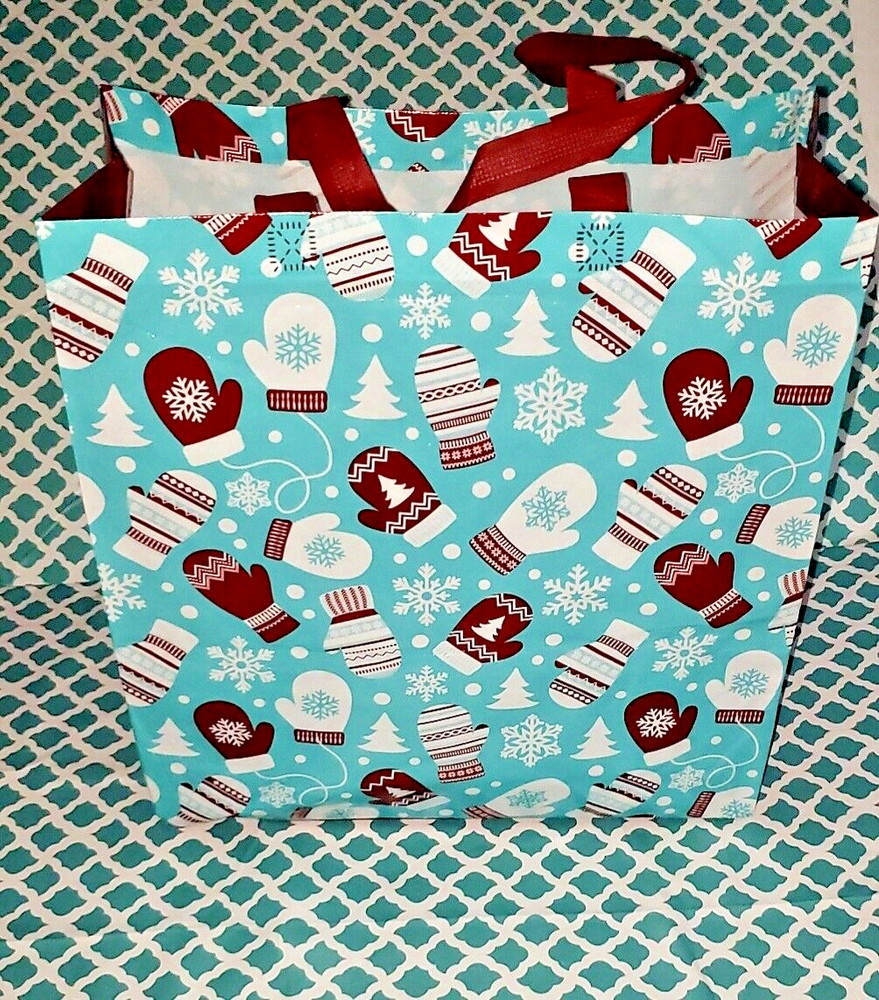 St Josephs School Teal with Red & White Mittens Reusable Tote Bag 15″ x 13″ x 6″