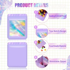 JETMORE 100 pcs Mylar Bags, Resealable Holographic 4x6inch, Red