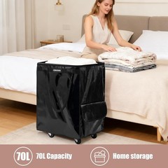 Rolling Shopping Tote Medium Black Foldable 76lb Capacity