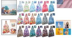 Stylish 18-Pack Foldable Reusable Shopping Bags – Machine Washable, Waterproof