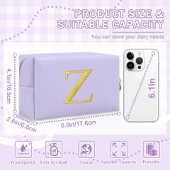 Personalized Gift Initial Makeup Bag,Preppy Gold Embroidered Letter Z, Purple