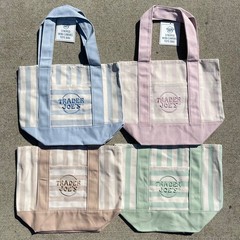 Set of 4! Trader Joe’s Canvas MINI Tote Bags PASTEL STRIPE Blue Green Pink Khaki