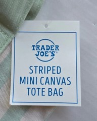 Trader Joe’s MINI Canvas Reusable Bag, w/ Off White or Tan, LIGHT GREEN STRIPES