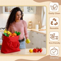 Washable Shopping Bags with Handles Bulk, Foldable Grocery Bags, Rose Red&S