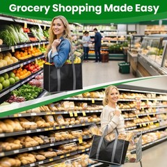 Black Large Foldable Reusable Grocery Shopping Tote Bag Long Handle 10 PCS
