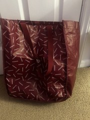 Lululemon Red Foldable Plastic Reusable Shopping Bag Modern All-Over Pattern
