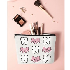 Teeth Makeup Bag,Dental Assistant Accessories Cosmetic 9 x 7 inches, White