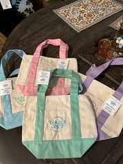 TRADER JOE’S MINI PASTEL CANVAS TOTE BAG, NEW SPRING PASTEL COLORS 4 BAGS SET