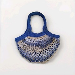 100% Cotton Market Bag Multicolor Blue Handmade Crochet