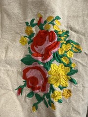 Vintage Reusable Embroidered Flower Cotton Grocery Tote Bag & Pink Strap 13X13X3