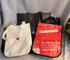 Lululemon Reusable Tote Bag Lot of 3 Red Manifesto Black White Shopping Bags