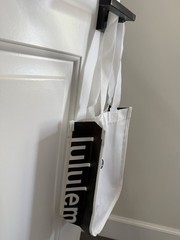 Lululemon Foldable Reusable Shopping Bag White Black Solid Modern Style New