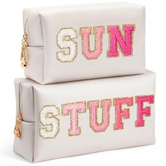 AsodSway Preppy Patch Cosmetic Bags – Summer Gifts 2P Rose Red STUFF rose red