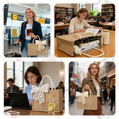 6pcs Burlap Jute Tote Bags With PE Laminated Interior, 13″ x 9.4″ x 5″ Water …