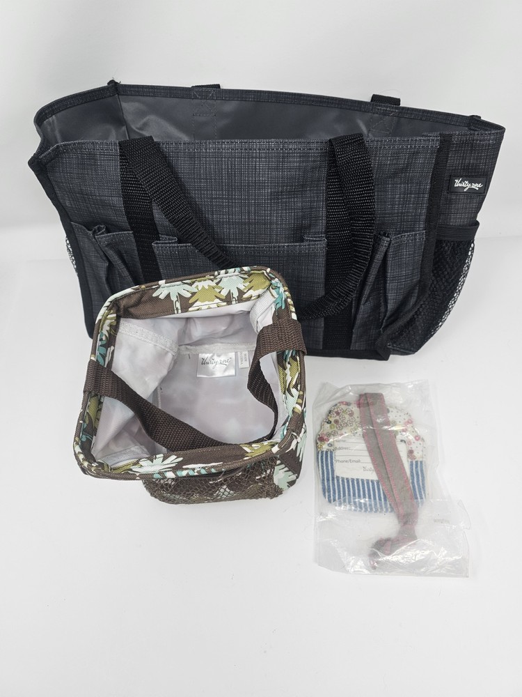Thirty-One Bundle Organizing Utility Tote Charcoal Crosshatch + Littles Tote