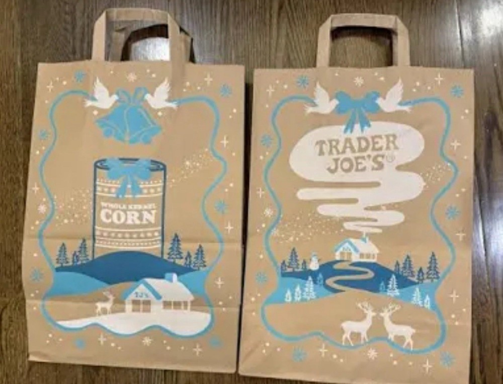 (5)TRADER JOE’S HOLIDAY SHOPPING PAPER BROWN GROCERY CHRISTMAS 2025 BAG NWT