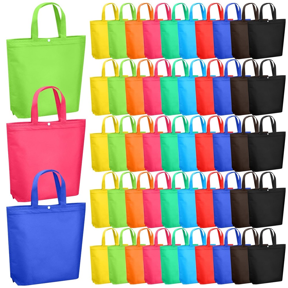 50 Pcs Reusable Grocery Bags Bulk Large Non Woven Portable Shopping Tote with…