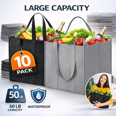 10 Pack Reusable Grocery Bags Large Shopping Totes Heavy Duty Foldable Bulk Bag