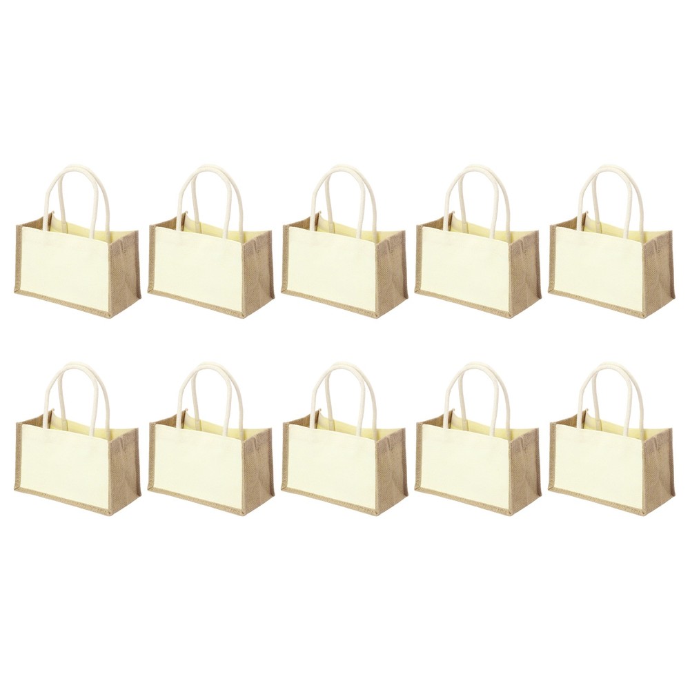 10Pcs Burlap Tote Bags, Reusable Gift Tote Bags 9.1 x 6.3 Inch White