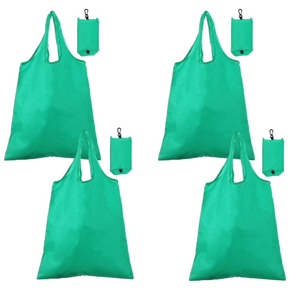 4 Pack Foldable Travel Bag with Handles, Shopping Tote Pouch, Bright Green