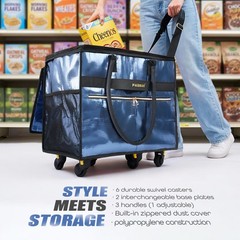 Reusable Grocery Bag on 6 Wheels,with Removable Baseboard,Foldable Rolling To…