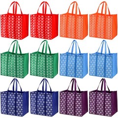 Large Heavy Duty Foldable Reusable Grocery Shopping Tote Bag Handle 12 PCS