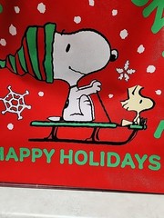 Peanuts Snoopy & Woodstock Christmas Sleding XLarge polyester Tote Bag 19.5×17