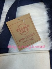 Trader Joe’s Mini Tote Bag Navy Blue / Beige Embroidered Worldwide Shipping New