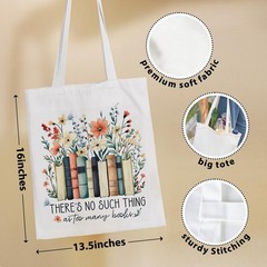 Funny Book Lover Tote Bag, Gifts for Readers Women, Reusable Canvas Shoulder Bag