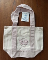Trader Joe’s Striped Mini Canvas Tote Bag, Reusable Pink & Beige Stripe NWT