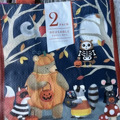 NWT Halloween 2 Reusable Shopping Bags Cherries Skulls GHOSTS 👻Woodland Animals